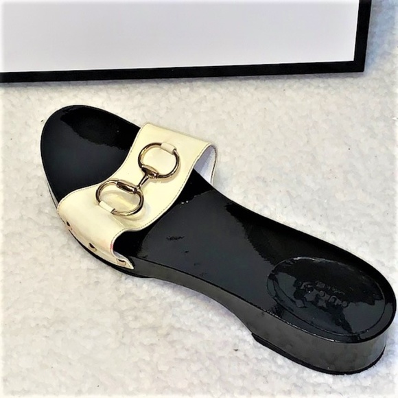 Authentic GUCCI Vitello Vernice Icon Bit Wood Clogs - Picture 3 of 12